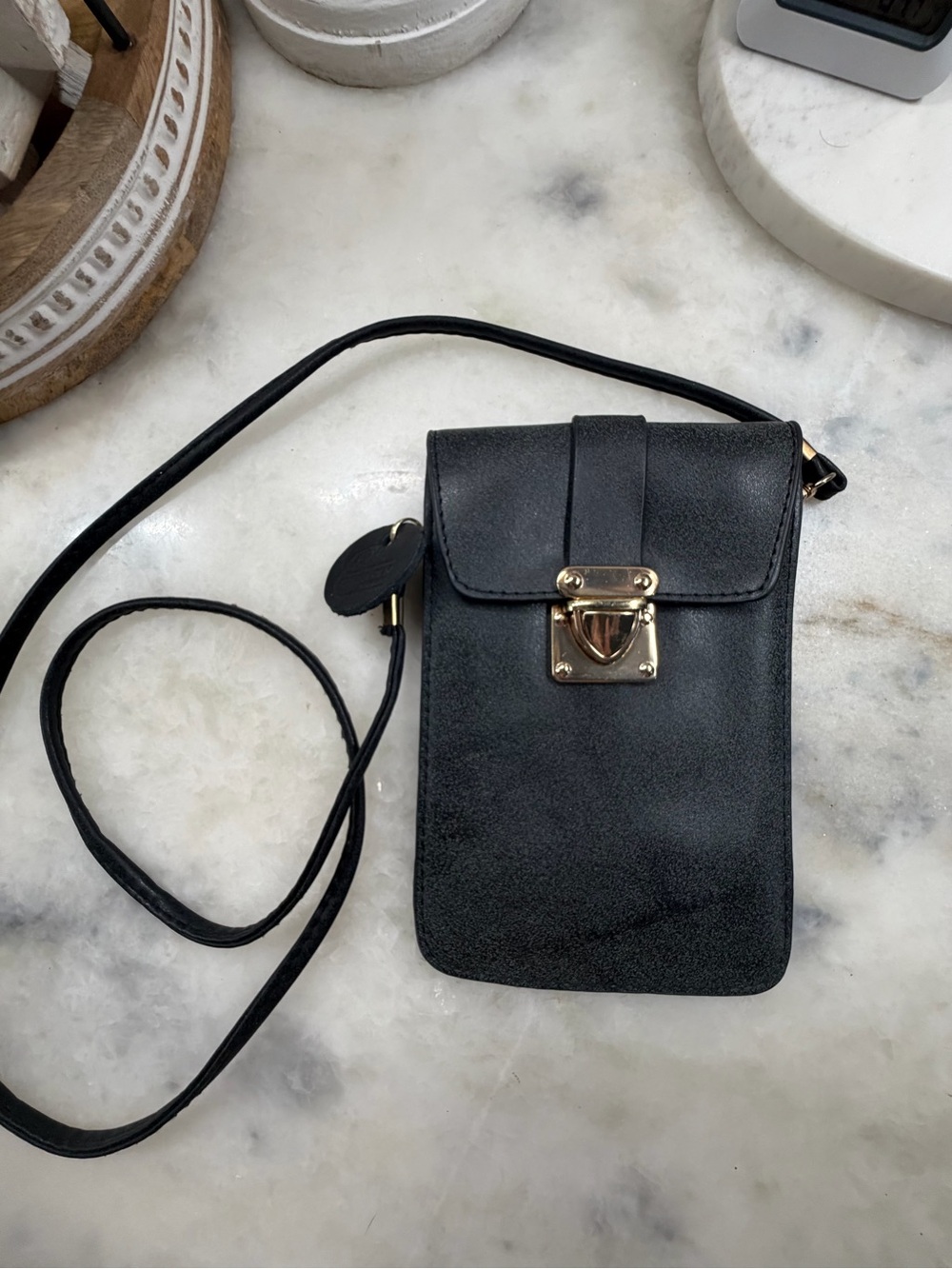 Brand new w/o tags Charcoal color Crossbody Phone Pouch w/ Gold Hardware 7x5 in